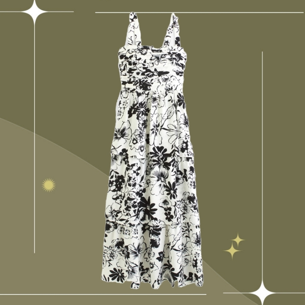 🍋✨ Nwt Abercrombie And Fitch Tiered Emerson Maxi Dress In Black And White S